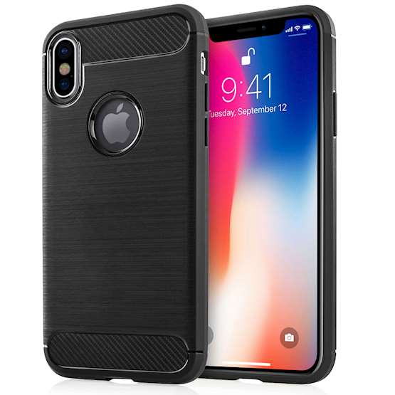 iPhone X Case, Carbon Fibre Textured Gel Cover | Shock Absorbing | Lightweight & Slim TPU Gel Protection - Black