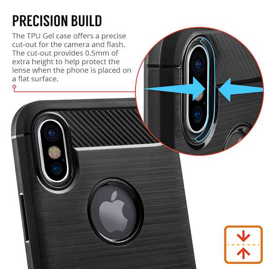 iPhone X Case, Carbon Fibre Textured Gel Cover | Shock Absorbing | Lightweight & Slim TPU Gel Protection - Black