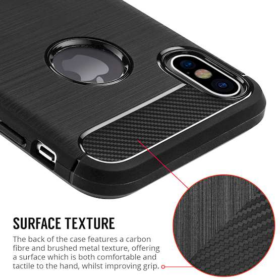 iPhone X Case, Carbon Fibre Textured Gel Cover | Shock Absorbing | Lightweight & Slim TPU Gel Protection - Black