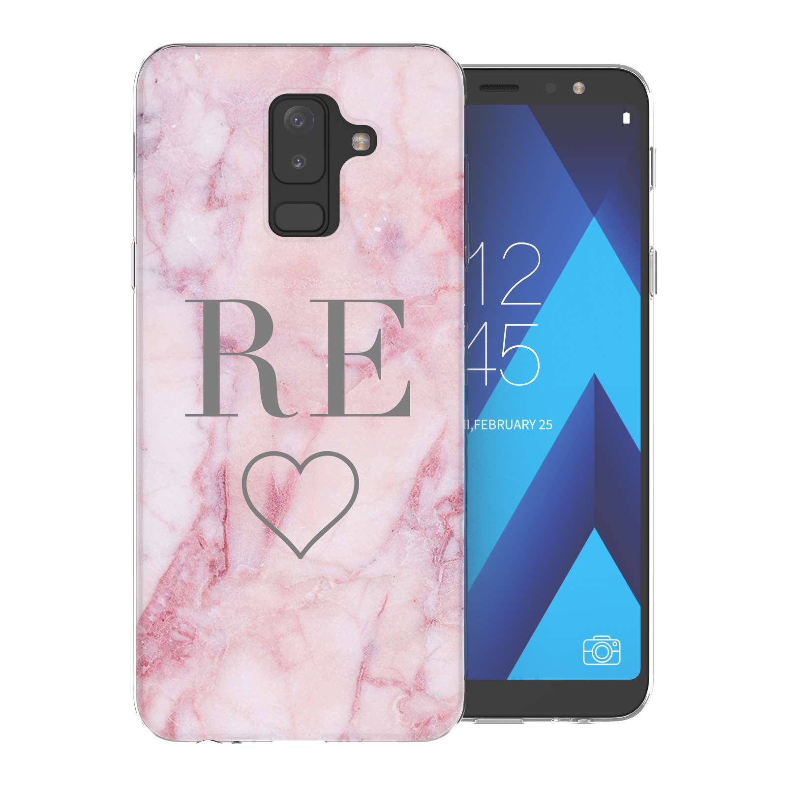 Samsung A6 Plus (2018) Pink Marble Heart Personalised TPU Gel Case