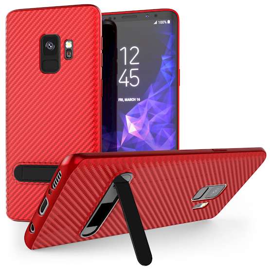 Caseflex Samsung Galaxy S9 Ultra Thin Slim Carbon Fibre TPU With Stand - Red