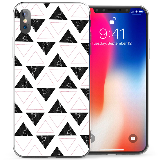 Apple iPhone X Marble Geometric Triangles TPU Gel Case - Black / White